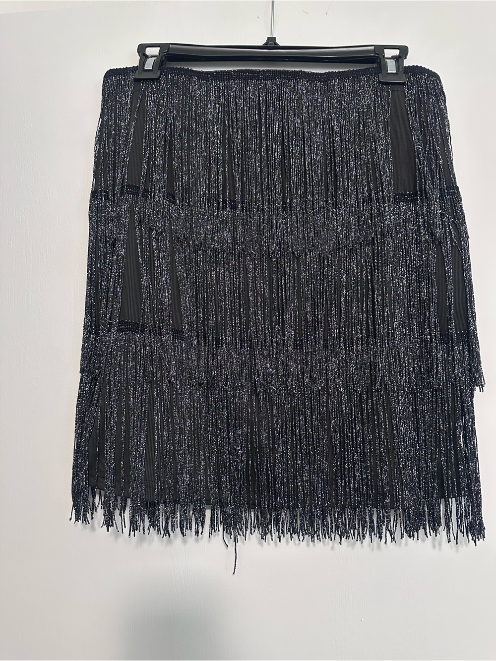 Black Metallic Fringe Mini Skirt